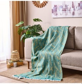 Resim Soft Çiçek Desenli Koltuk Örtüsü - Mavi / Sarı - 130x170 Cm Renkli 
