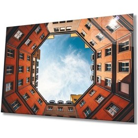 Resim Miyrem Glasses Collection -a1^ Geometrik Şekilli Turuncu Bina Cam Tablo, Temperli Dayanıklı Cam 