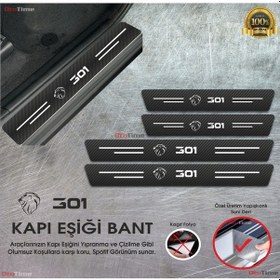 Resim Peugeot 301 Logolu Karbon Kapı Eşiği Koruyucu Suni Deri 4'lü 