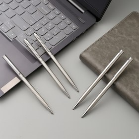 Resim 5 Adet Şık Gümüş Rengi Paslanmaz Çelik Tükenmez Kalem - Dayanıklı, Orta Nokta, Bükme Eylemi, Yetişkinler İçin Pürüzsüz Yazı 14+ | Ofis ve Hediye Paketleme İçin Mükemmel 