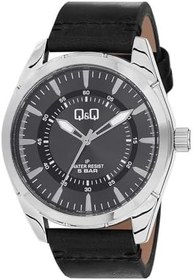 Resim Q&Q Q894J800Y Gümüş Siyah Deri Kordonlu Erkek Kol Saati 