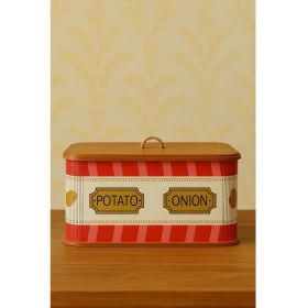 Resim AC Amisos 2 Bölmeli Kuş Desenli Ahşap Patates Soğan Sebze Saklama Sepeti Patates Soğanlık Lüx Sebzelik Kova 