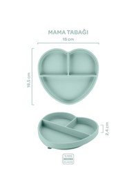 Resim Silikon Beslenme Seti 4'lü Latte Bej-spring Yeşil / Önlük, Tabak, Kaşık, Kulplu Bardak 