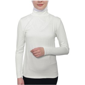Resim Manolyaşal İslamic Hijab Hafif Uzun Kollu Balıkçı Yakalı Organik Kadın Body Ekru 