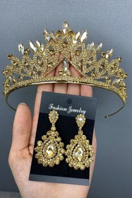 Resim Hayalperest boncuk Lilya Gelin Kına Tac ve Küpe Seti 