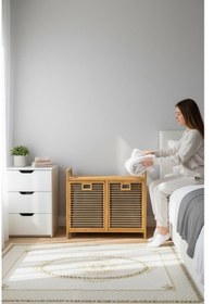 Resim Bambu Çamaşırlık - 2 Kapaklı Kirli Çamaşır Sepeti Çift Gözlü Demonte Açık Kahverengi 