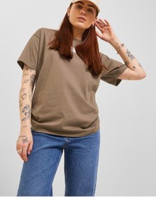 Resim Jjxx Sıfır Yaka Rahat Kesim Kahverengi Kadın T-shirt 12241199 001 