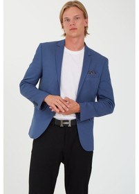 Resim Sposo S-16 Dar Kalıp Örme Kumaş İndigo Erkek Blazer Ceket İndigo 