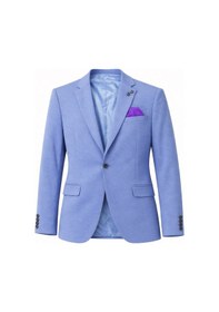Resim Plus Scorpion Erkek Pamuklu Penye Likralı Tek Düğmeli Çift Yırtmaçlı Blazer Ceket Mavi 