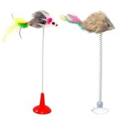 Resim 2li Vantuzlu Fareli Tüylü Hareketli Çanlı Ve Esneyen Eğlenceli Peluş Kedi Oyuncağı 