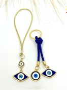 Resim Azrua Lacivert Göz Şekilli Araba Ayna Süsü, Araba Nazarlık ve Lacivert Göz Şekilli Metal Anahtarlık Seti 