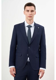 Resim Morven Erkek Lacivert Yünlü Platinium Ekoseli Slim Fit Mono Yaka Takım Elbise 24mc001082200 Lacivert 