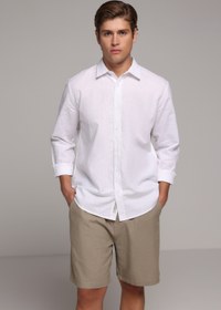 Resim Regular Fit Shirt Neck Düz Erkek Beyaz Uzun Kol Gömlek Colin's