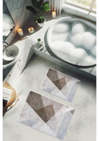 Resim Yıkanabilir Kaymaz Tabanlı Modern Desenli 2'li Banyo Paspas Takımı Bps0011 Renkli 