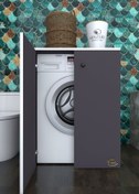 Resim Kenzlife Çamaşır Makinesi Dolabı Kapaklı Tatyana Gri 90*70*60 Banyo Ofis Kapaklı Arkalıksız 