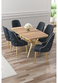Resim Canisa Asel Serisi 90x160 Lak Panel Hazar Gold Kaplama Ayaklı Masa Takımı Ve 6 Antrasit Sandalye Hazar Masa Antrasit Sandalye Ayaklar Gold 