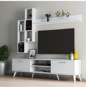 Resim Mega 180 Lik Kitaplıklı Raflı Tv Ünitesi Beyaz - Tvu0301 