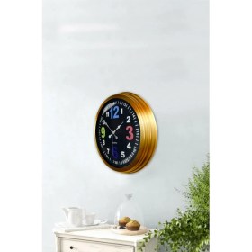 Resim Bahat Altın Varaklı Salon Ofis Duvar Saati Alüminyum Çerçeve 40 cm 