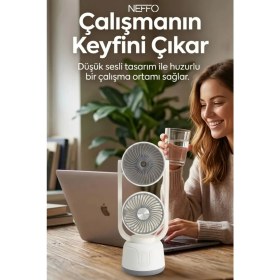 Resim Neffo Çift Püskürtmeli Nemlendirici ve Güçlü Masaüstü Fan | Sessiz Çalışma, Serinletici ve Nemlendirici Mini Klima Fanı 