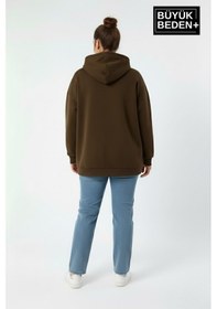 Resim Süperlife Kadın Büyük Beden Brooklyn 1970 Baskılı Kapüşonlu İnce Sweatshirt Spr26bswk964 Kahverengi 