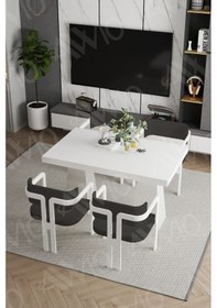 Resim Avvio Angelos Lake Mdf Ayak Tokyo Demonte Sandalye 80x120 Yemek Masası Mutfak Masası 4 Kişilik Beyaz 