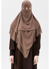 Resim Altobeh Hazır Pratik Şifon Üç Katlı Peçeli Üçgen Hac Umre Şalı Sufle Hijab Nikap Koyu Vizon 