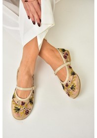 Resim Fox Shoes U267853215 Bej File Çiçek Motifli Kadın Babet Bej-file Bej 