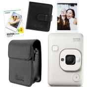 Resim Fujifilm Instax Mini Liplay Hybrid Misty White Fotoğraf Makinesi 20'li Film Albüm ve Deri Kılıf Hediye Seti 
