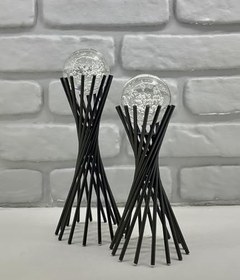 Resim Siyah Metal 2'li Set Salon Burgu Model Kristal Baloncuklu Cam Toplu Aksesuar Dekorasyon Biblo Ob 