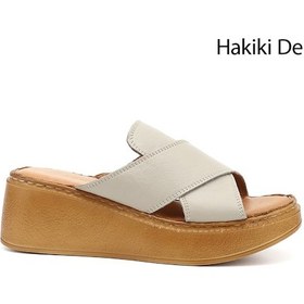 Resim Gönderi R Krem Dolgu Taban Hakiki Deri Terlik Krem 