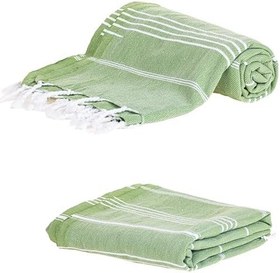 Resim Vücut ve Baş İnce Havlu Seti - Plaj - Havuz- Fitness için uygun - çizgili yeşil 