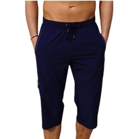 Resim Lacivert Büyük Beden Diz Altı Uzun Model Su İtici Özellikli Likralı Esnek Kumaş Erkek Plaj Deniz Kapri Şort - 941-lacivert 001 