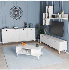 Resim Moxenmobilya Moxen Mtsk1 Mira Tvünitesi-Orta Sehpa Ve Konsol Beyaz Yemek Odası 