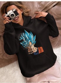 Resim Sevbano Son Goku Dragon Ball Baskılı Unisex Oversize Anime Karakter Hoodi Siyah 