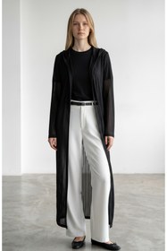 Resim Zafira Conception ZAFIRA Veil Jacket Siyah Çizgili Transparan Salaş Uzun Ceket Kimono 
