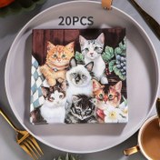Resim 20'li Paket Sevimli Yavru Kedi Temalı Kağıt Peçeteler, 2 Katlı Orijinal Ahşap Hamuru, Partiler, Restoranlar ve Ateşli Tencere Dükkanları İçin Renkli Dekoratif Peçeteler 