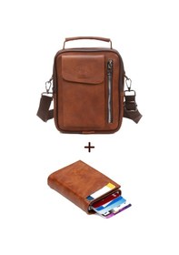 Resim Newish Polo Erkek Mekanizmalı Cüzdan Ve Deri Kapaklı Omuz El Çantası 17x22cm - New337 Taba 