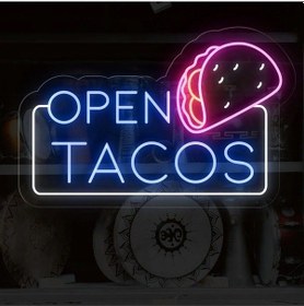 Resim Open Tacos Yazılı Ve Şekilli Neon Tabela Çok Renkli 