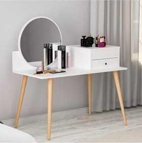 Resim Inarch Dizayn Angel Aynalı, Çekmeceli Makyaj Masası Beyaz, Ahşap Ayak 