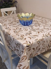 Resim Elyaflı Pvc Muşamba - Desenli Silinebilir Masa Örtüsü Gri-bej 140 X 220 