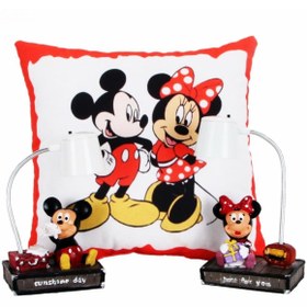 Resim HediyeKanalı Mickey Mouse Minnie Mouse Kalemlik Puf Yastık Mickey Minnie Işıklı Biblo Hediye Seti 