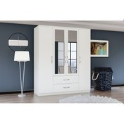 Resim Metalia Gm0035 Esil 4 Kapılı 2 Çekmeceli Aynalı Gardrop Dolap Beyaz 