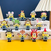 Resim 12 adet MINIONS PVC Minyatür Figürleri - Sevimli Karikatür Karakter Koleksiyon Oyuncakları, Çeşitli Kıyafetler ve Aksesuarlar, Araba Gösterge Paneli, Ev Dekoru, Noel Şükran Günü Hediyeleri, Minyatür Figürler, Eğlenceli Tasarım, Detaylı El Sanatları 