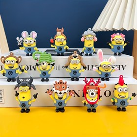 Resim 12 adet MINIONS PVC Minyatür Figürleri - Sevimli Karikatür Karakter Koleksiyon Oyuncakları, Çeşitli Kıyafetler ve Aksesuarlar, Araba Gösterge Paneli, Ev Dekoru, Noel Şükran Günü Hediyeleri, Minyatür Figürler, Eğlenceli Tasarım, Detaylı El Sanatları 