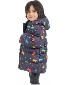 Resim Erkek Çocuk Polarlı Kapüşonlu Araba Yıldız Ay Desenli Kışlık Şişme Mont & Kaban-31 Lacivert 