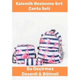 Resim Enenstyle Fermuarlı Geniş 1.kalite Su Geçirmez Desenli Bölmeli Üçlü Okul Kalemlik Beslenme Sırt Çanta Seti 