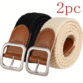 Resim 2 Adet Erkek ve Kadın Tuval Kemer, Deliksiz Kare Toka, Kore Tarzı Trend ve Şık, Benzersiz Dokuma Tek Döngü, Deliksiz Pantolon Kemeri. 