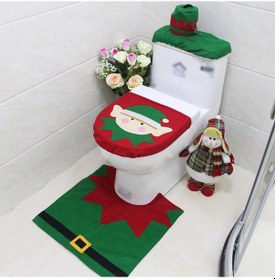 Resim Teltree Yumuşak, Kaymaz Ve Su Emici Noel Temalı Banyo Halısı Seti - 3 Parça Tuvalet Kapağı Ve Tank Kılıfı 
