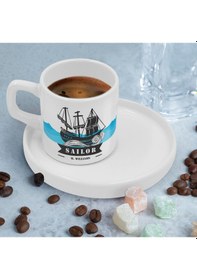Resim Bk Gift Kişiye Özel Sunum Tabaklı Denizci Tasarımlı Kahve Fincanı-4, Sevgiliye Hediye, Arkadaşa Hediye, Denizciye Hediye Kobitmeyen137804 Bk Gift 