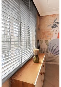 Resim Gri Renk Gerçek Ahşap Jaluzi 50mm Zincirli Redüktörlü Kurdelalı Ajs1004 Gri 